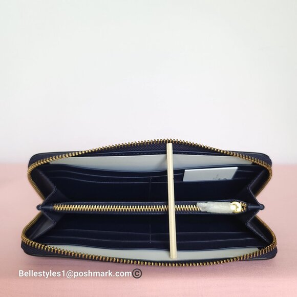 COACH Slim Accordion Smooth Leather Wallet with Back Slip Pocket- Dark Navy ⭐ - Picture 14 of 16